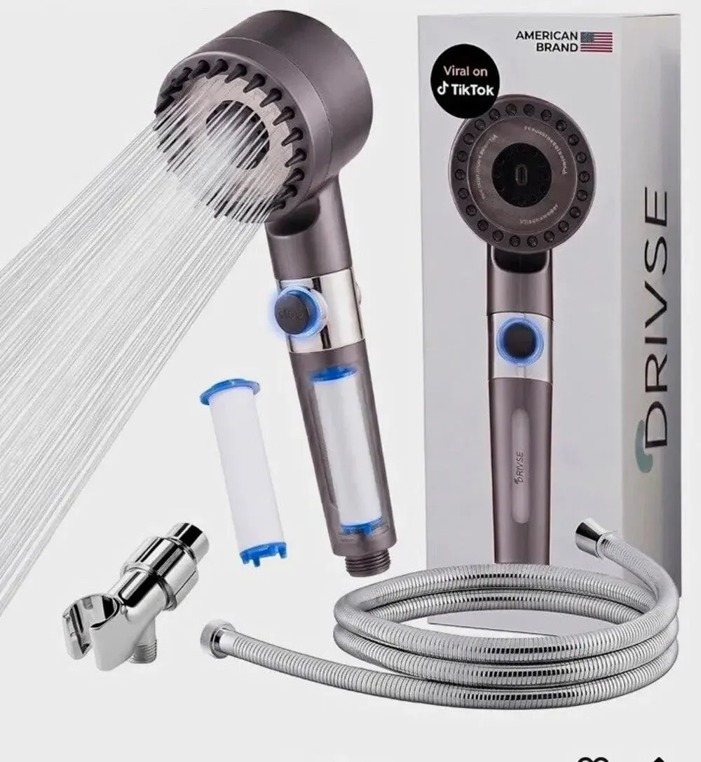 Drivse Filtered High Pressure Handheld Shower Head 3 Modes SS Hose Gray
